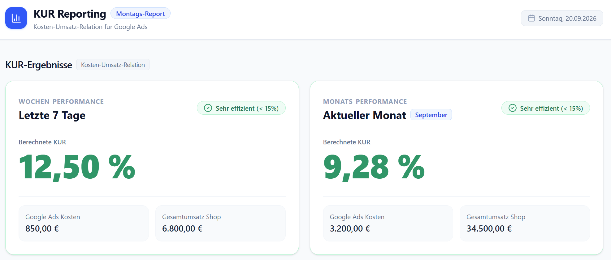 KUR Reporting Google Ads Dashboard